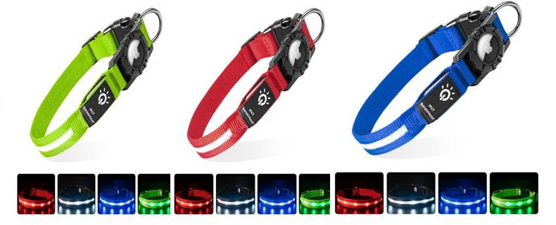 LED Dog Collar with AirTag Holder
